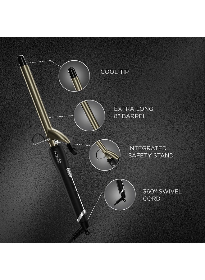 أي كونيك مكواة تجعيد الشعر إيكونيك باللونين الأسود والذهبي، مقاس 28 مم، أسطوانة مطلية بالسيراميك مع لمسة لامعة، مؤشر حرارة، مقبض مطاطي مريح، حامل أمان، وسلك دوّار 360°، لعمل تجعيدات مشدودة وناعمة وكلاسيكية - Image 3